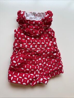 Janie and Jack Baby Red Eyelet Ruffle Romper Sleeveless - 6-12Months EUC